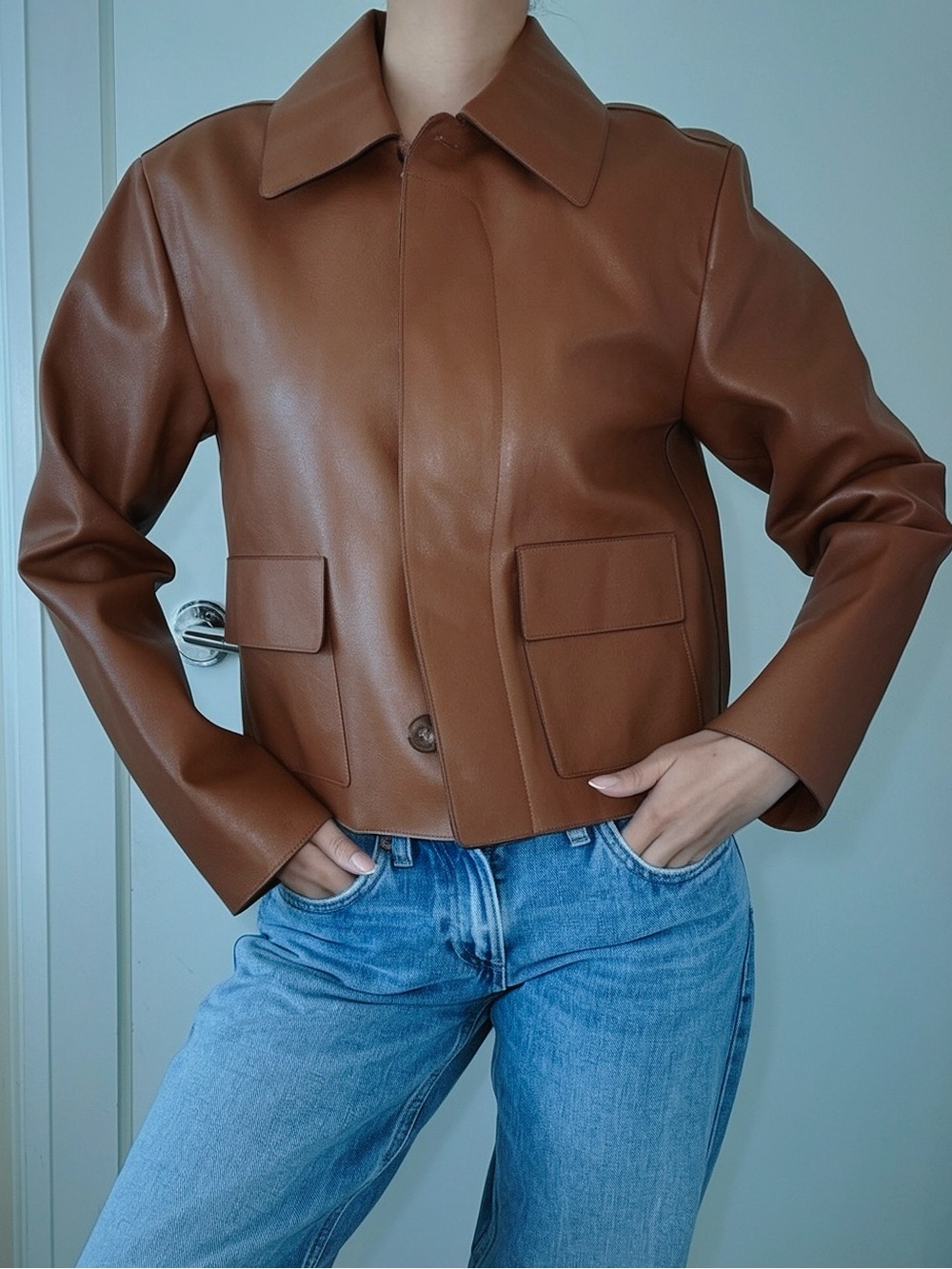 Mango Tan Brown Faux Leather Jacket - Women